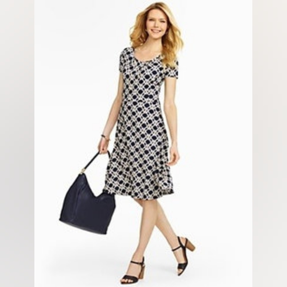 Talbots Navy and White Fit and Flare Dress